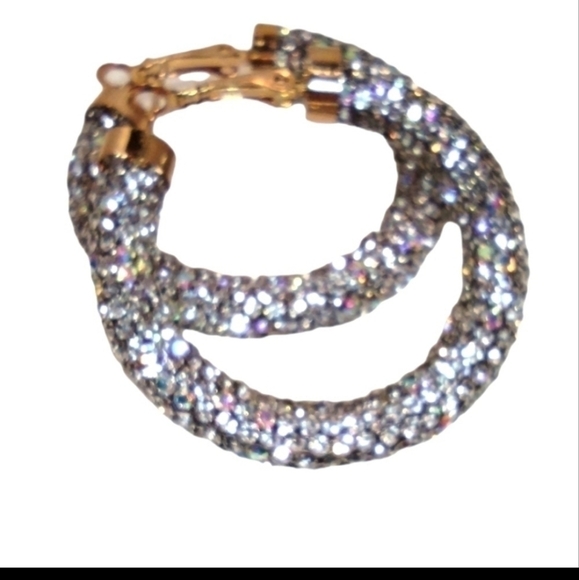 Crystal Iridescent Hoop Earrings NWOT - Picture 2 of 4